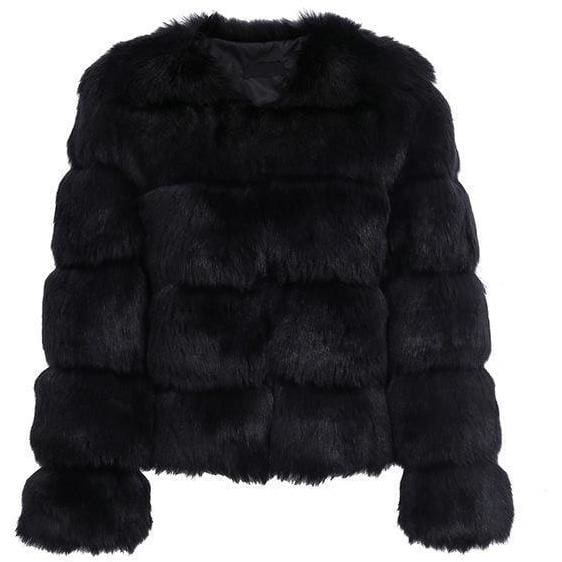 Antique Vintage Fluffy Faux Fur Coat - Black / S