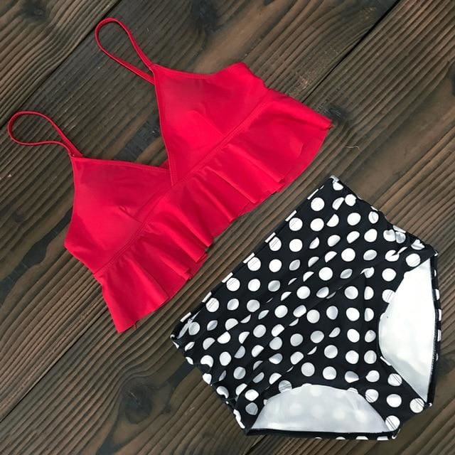 Glamorize Sexy High Waist Bikini Swimwear - Red / S