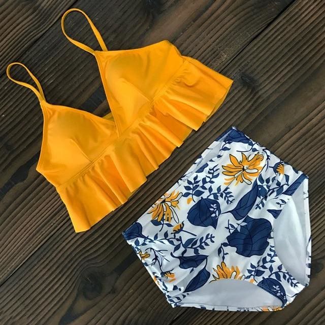Glamorize Sexy High Waist Bikini Swimwear - Yellow / S