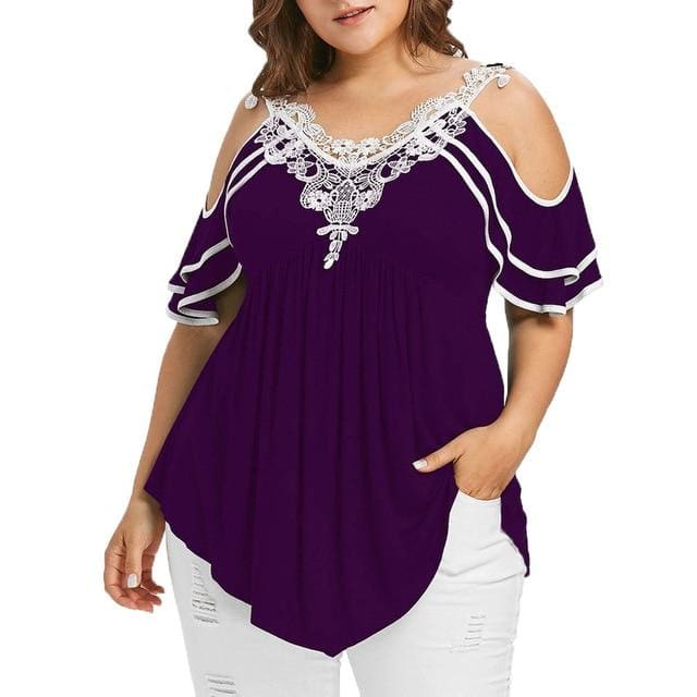 Sassy V-Neck Short Sleeve Blouse - Purple / L / China