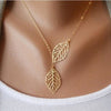 Two Leaves Pendant Clavicle Necklace - gold